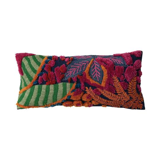 Hello Honey® 27" x 12" Botanical Embroidered & Tufted Fabric Lumbar Pillow
